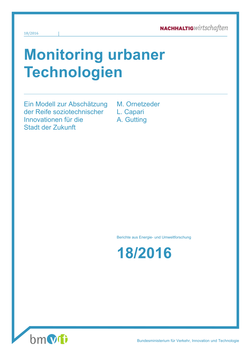 PDF Monitoring urbaner Technologien Ein Modell zur Abschätzung der Reife soziotechnischer Innovationen für Stadt der Zukunft