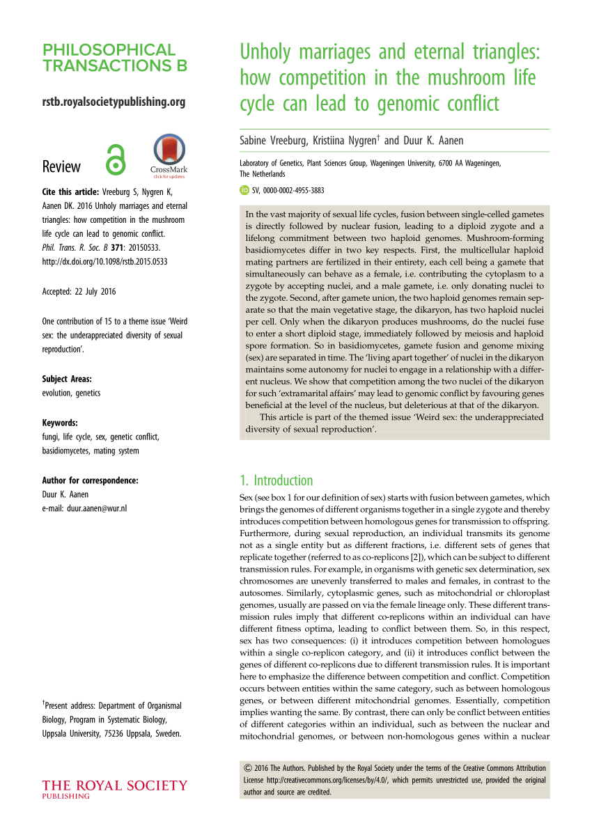 PDF) Unholy marriages and eternal triangles: How competition in the  mushroom life cycle can lead to genomic conflict