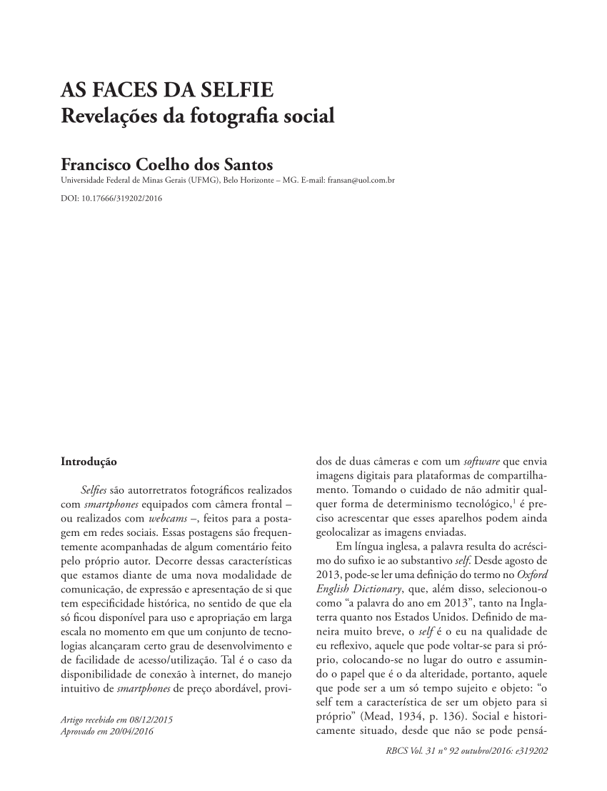 PDF) Seguindo a experiência da prática de selfie: uma etnografia inspirada  no empirismo radical