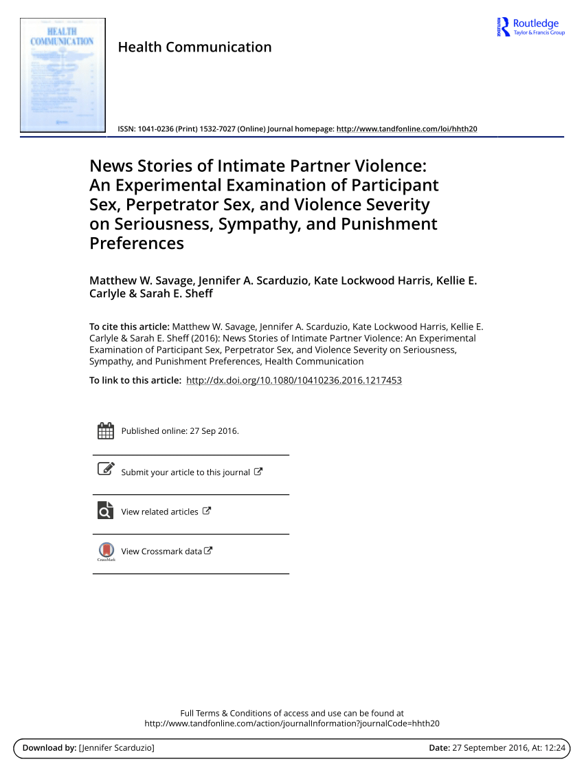 PDF) News Stories of Intimate Partner Violence: An Experimental Examination  of Participant Sex, Perpetrator Sex, and Violence Severity on Seriousness,  Sympathy, and Punishment Preferences