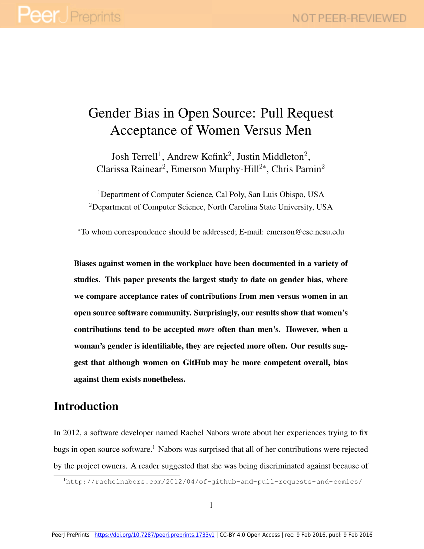 PDF) Gender bias in open source: Pull request acceptance of women