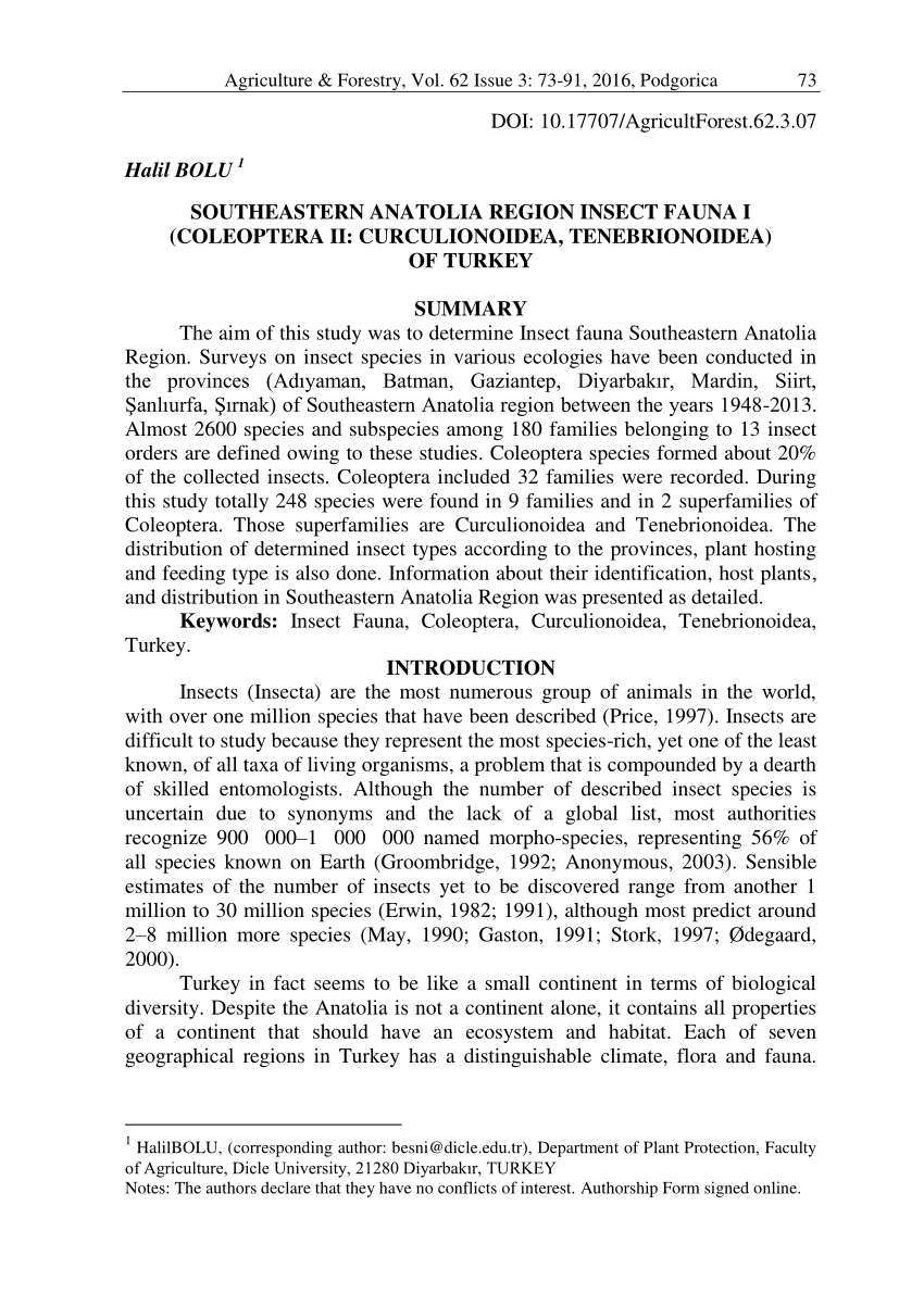 PDF) SOUTHEASTERN ANATOLIA REGION INSECT FAUNA I (COLEOPTERA II