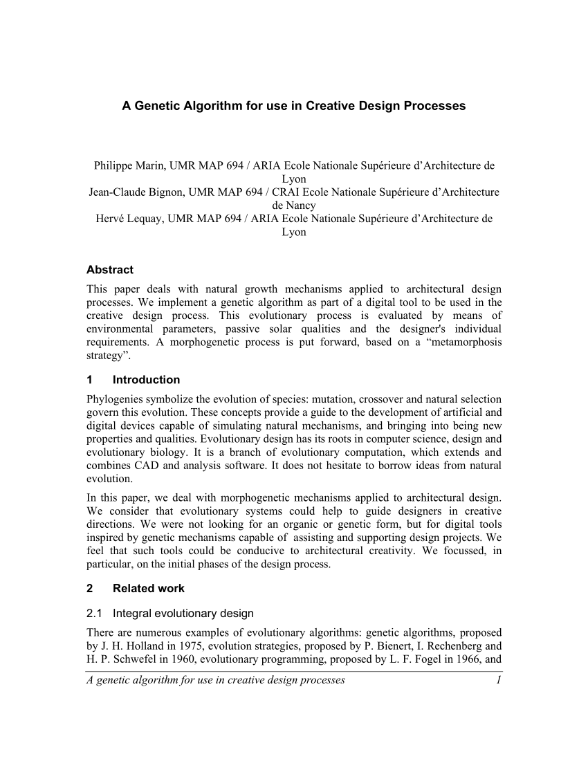 PDF) A Genetic Algorithm for Use in Creative Design Processes