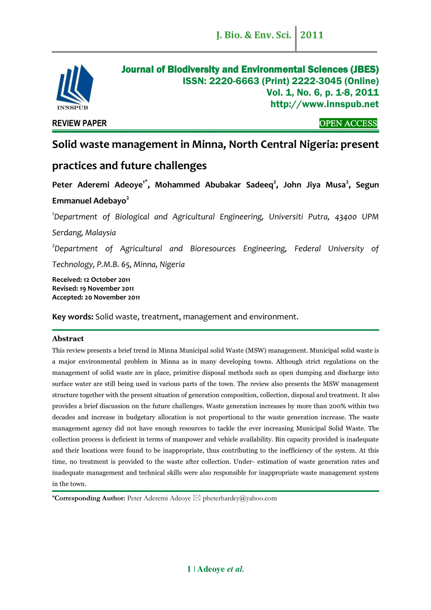 literature review on waste management in nigeria pdf