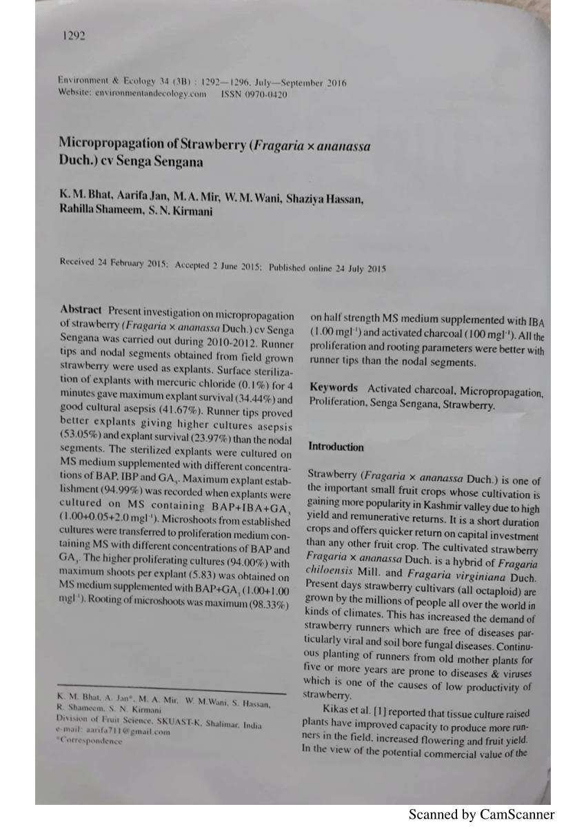 Pdf Micropropagation Of Strawberry Fragaria Ananassa Duch Cv Senga Sengana