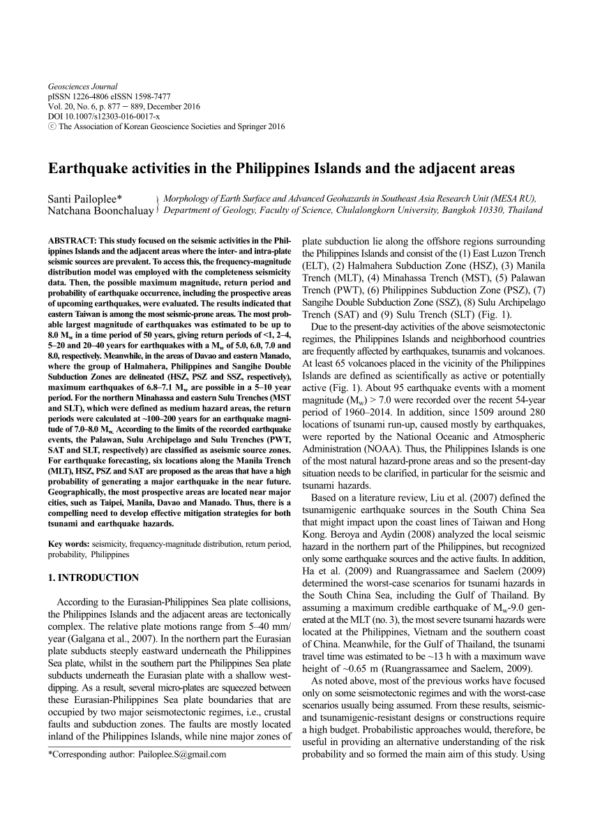 earthquake research paper pdf philippines