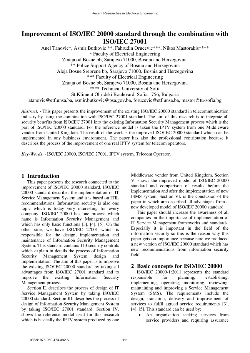 standard vendor management iso standard ISO/IEC 20000 Improvement of the through (PDF)