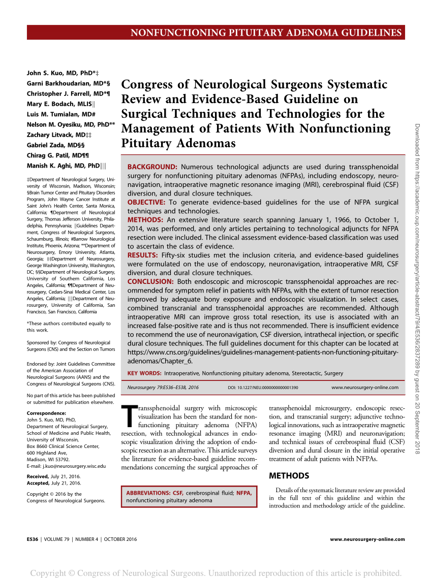 (PDF) Guidelines Congress of Neurological Surgeons Systematic Review