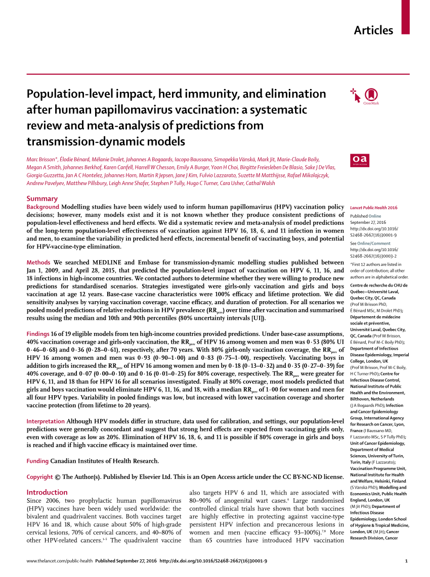 human papillomavirus vaccine herd immunity