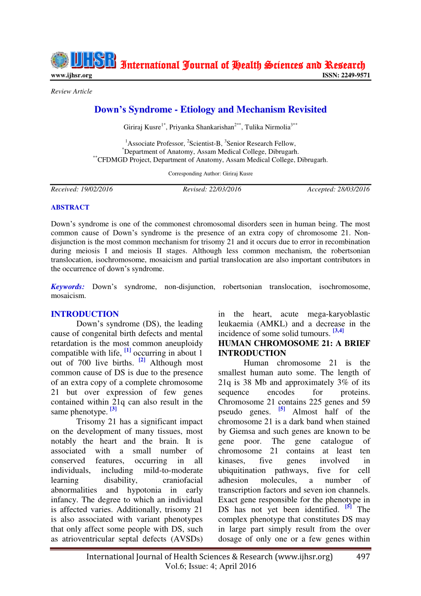 down syndrome research paper
