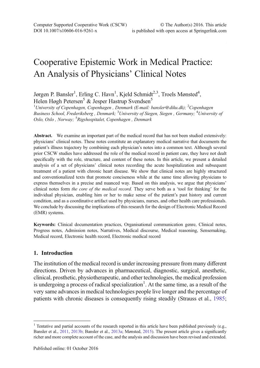 PDF) Cooperative Epistemic Work in Medical Practice: An Analysis