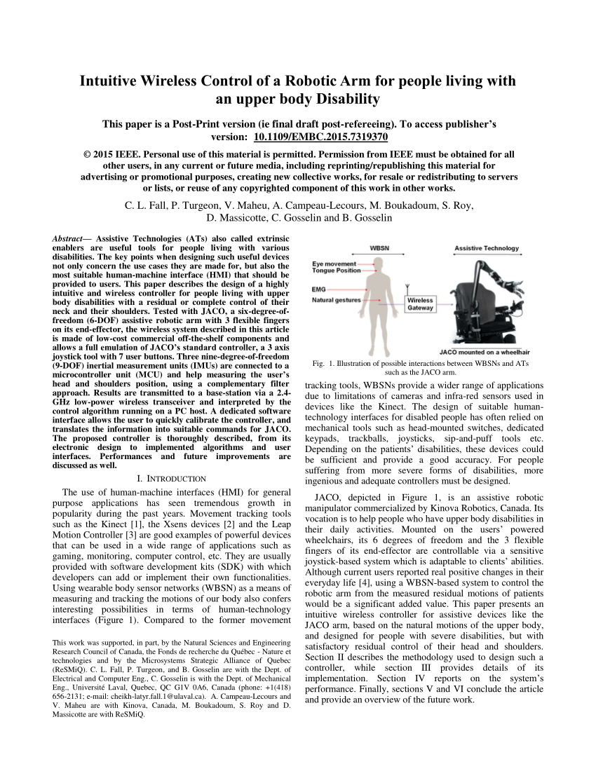 PDF) control of a robotic for people living with an upper body disability