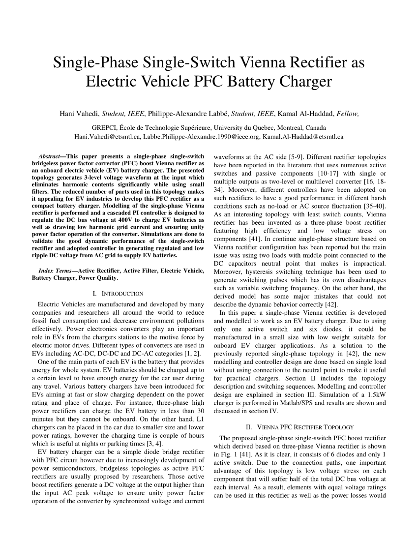single-phase single-switch vienna rectifier as electric vehicle pfc battery charger