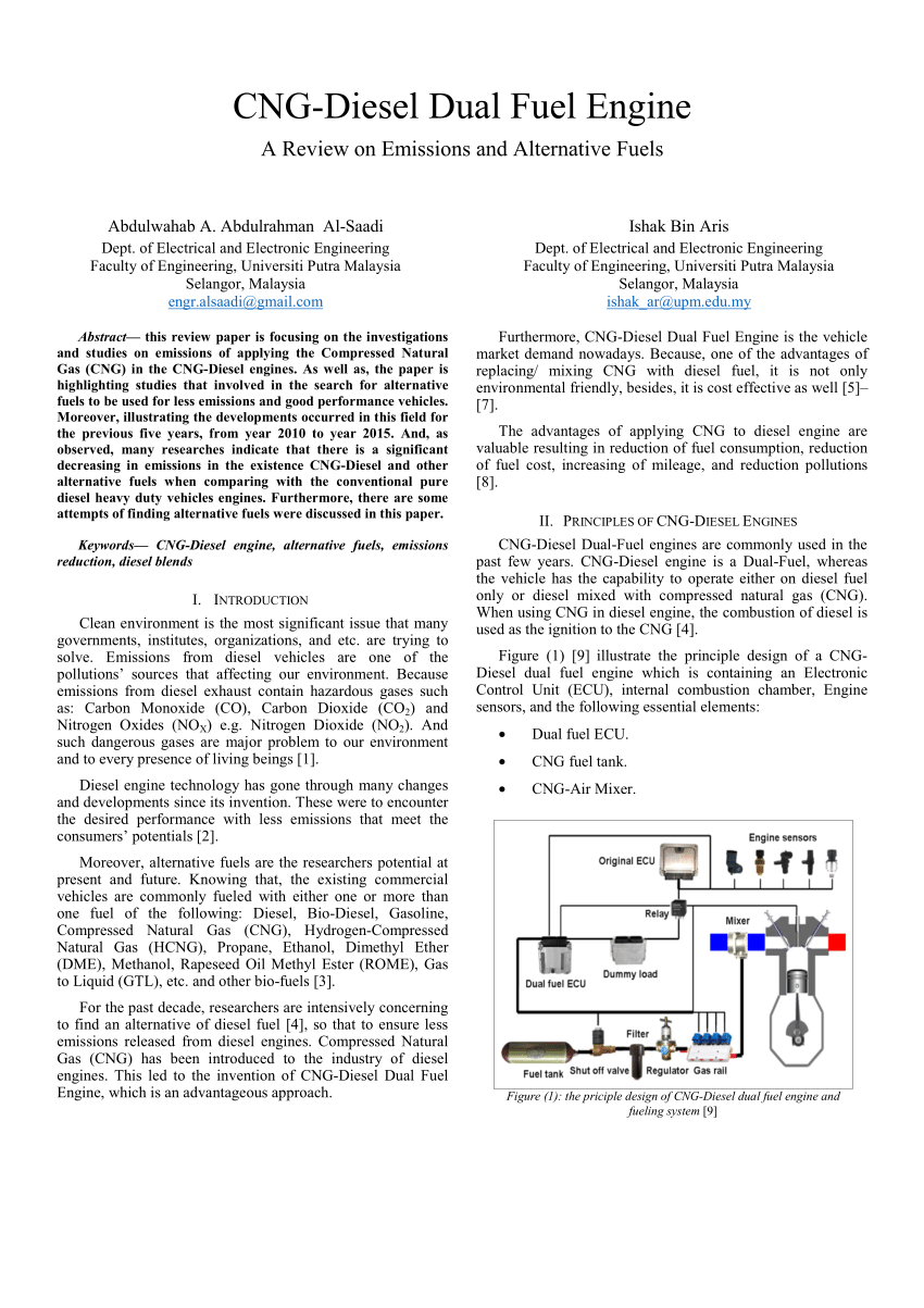 Pdf Cng Diesel Dual Fuel Engine A Review On Emissions And Alternative Fuels