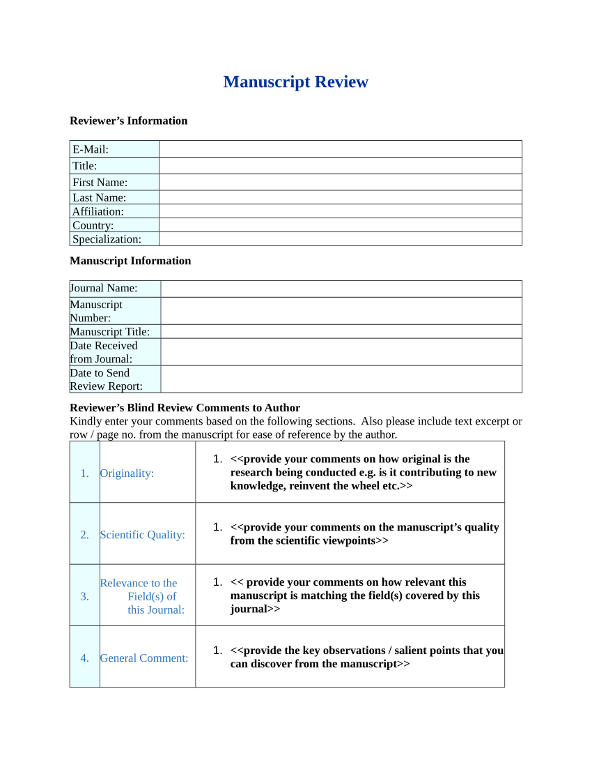Pdf Manuscript Review Template - Feel Free To Download