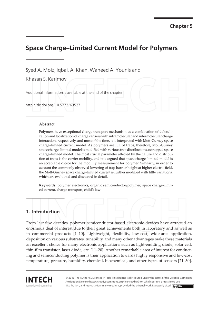 Pdf Space Charge Limited Current Model For Polymers Provisional Chapter Space Charge Limited Current Model For Polymers