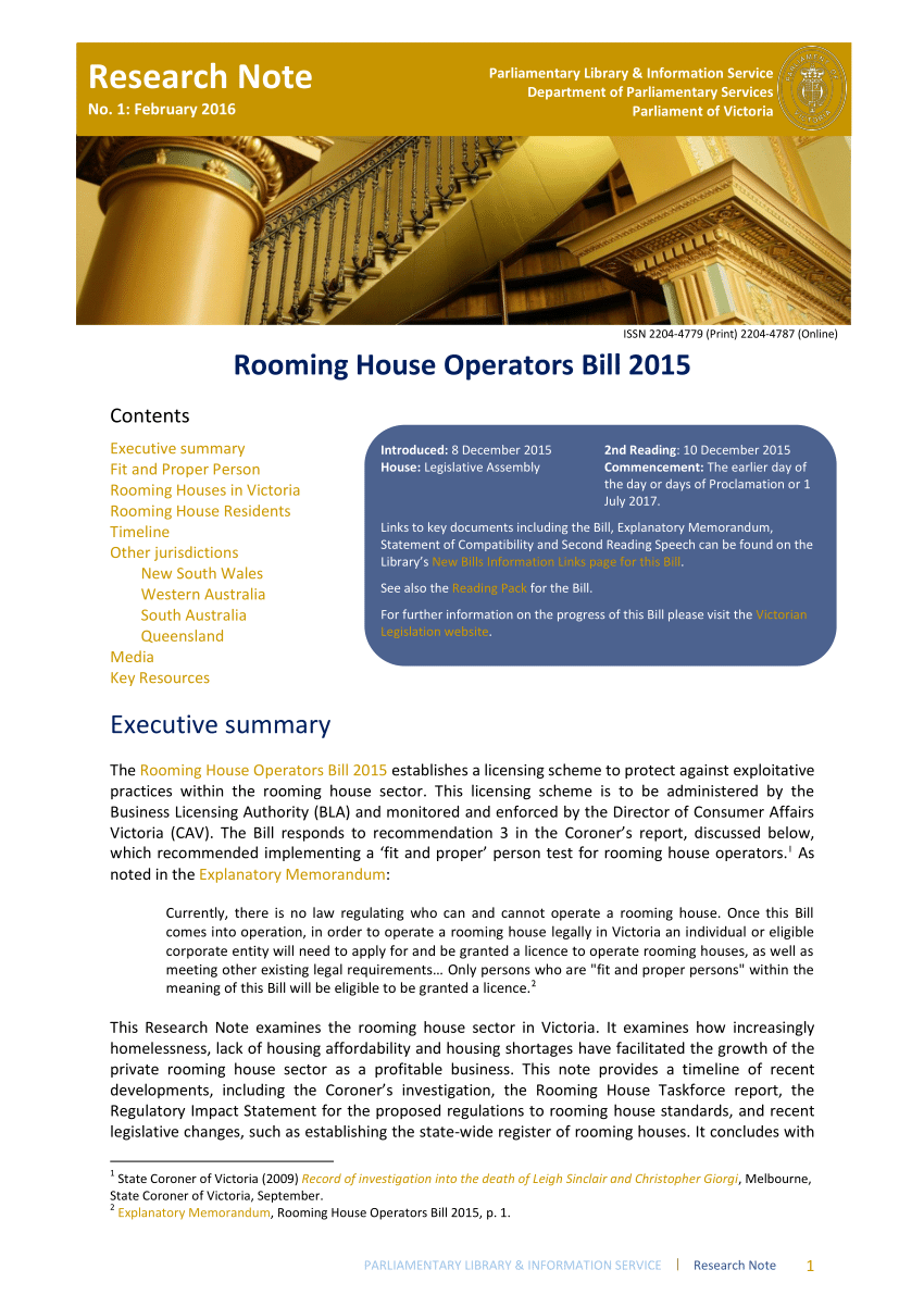 Pdf Rooming House Operators Bill 2015