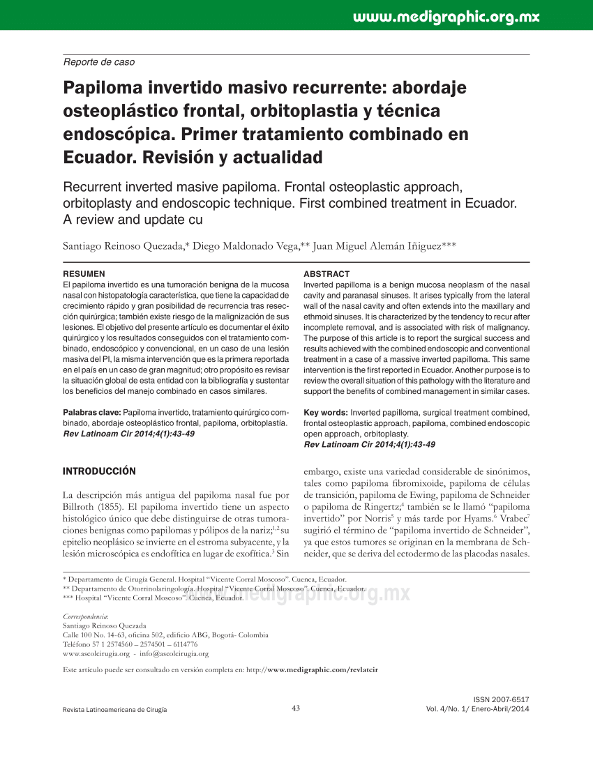 PDF Papiloma invertido masivo recurrente abordaje osteoplástico  