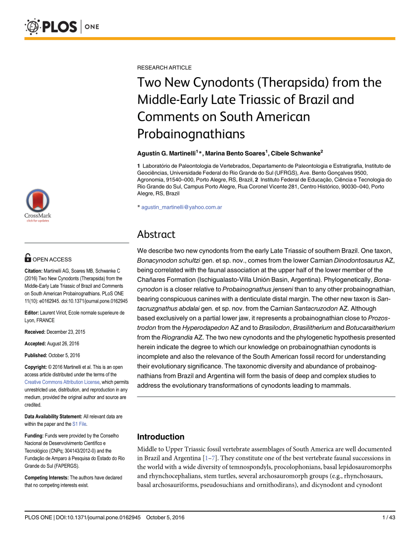 PDF) Two New Cynodonts (Therapsida) from the Middle-Early Late 