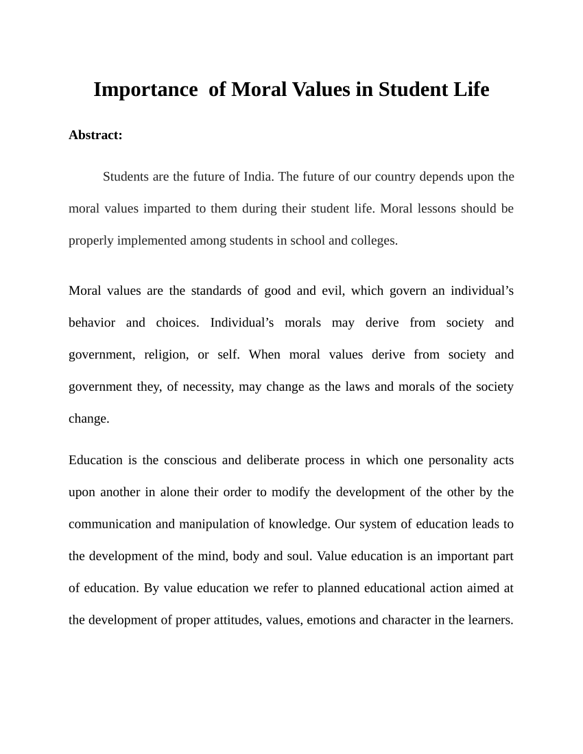 importance of moral values in society pdf