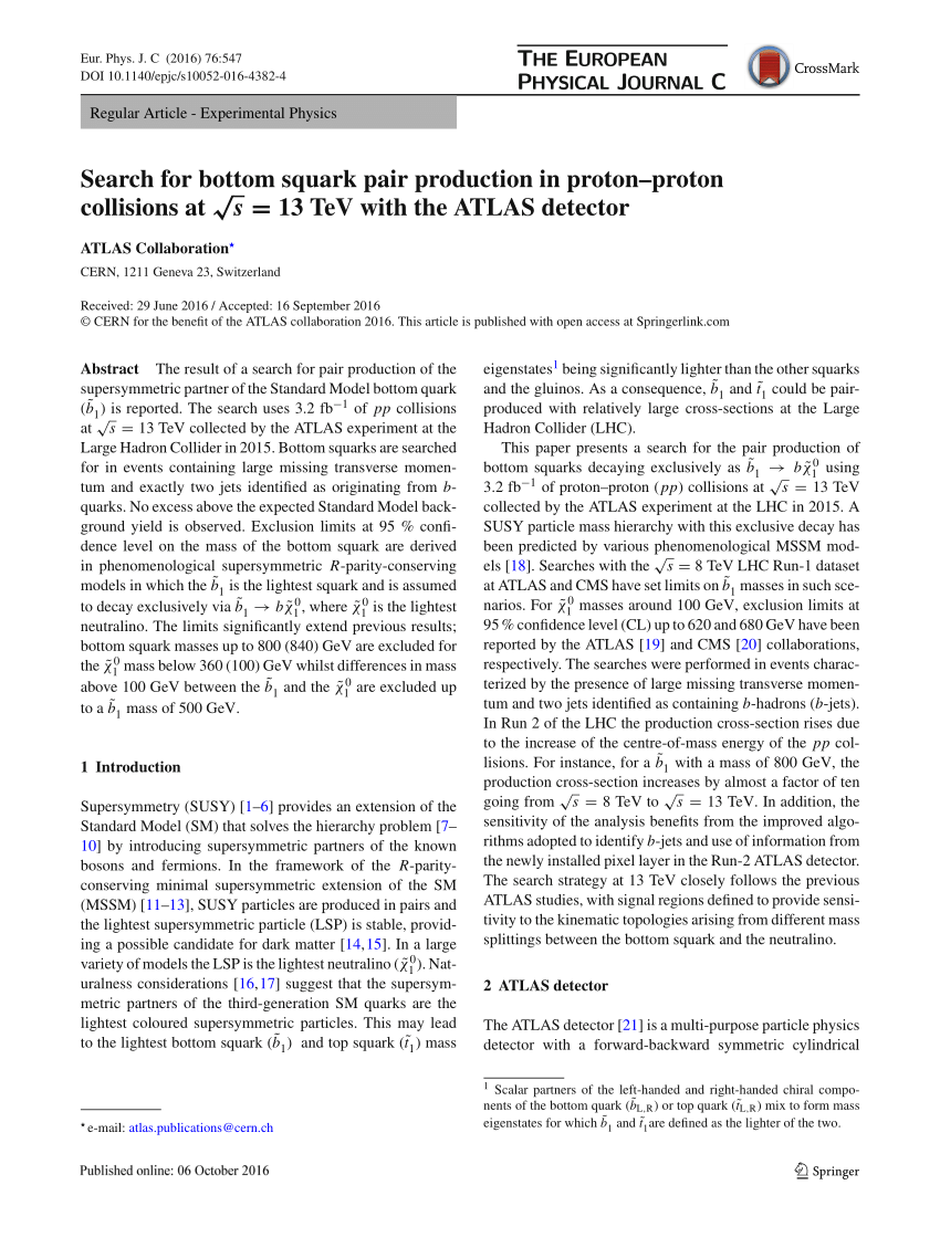 Pdf Search For Bottom Squark Pair Production In Proton Proton Collisions At Sqrt S 13 Tev With The Atlas Detector