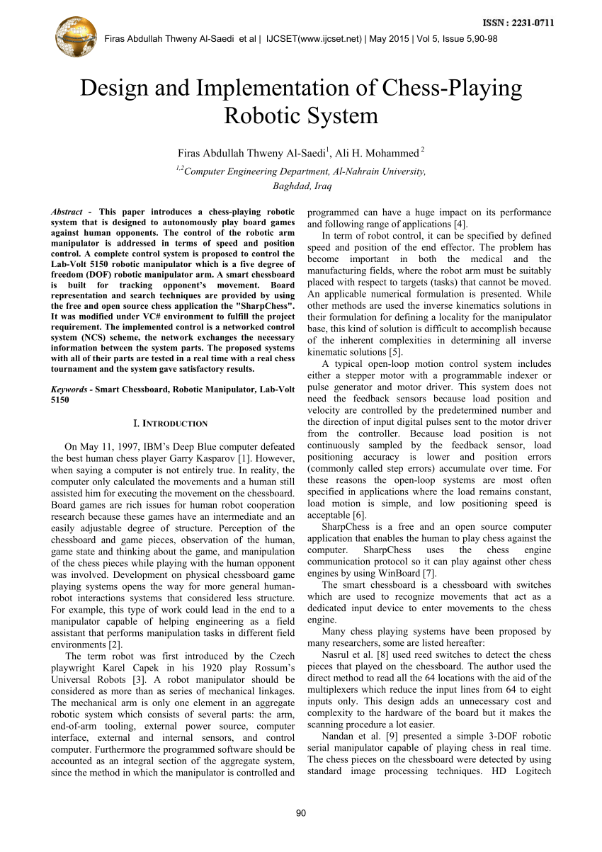 PDF) Design and Implementation of Chess-Playing Robotic System