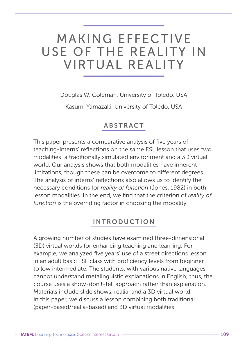 PDF Making effective use of the reality in virtual reality