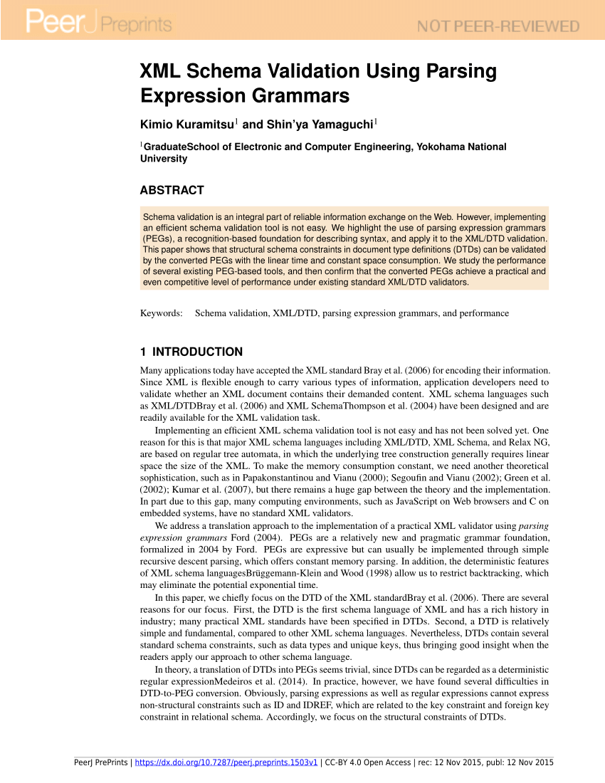 PDF) XML schema validation using parsing expression grammars