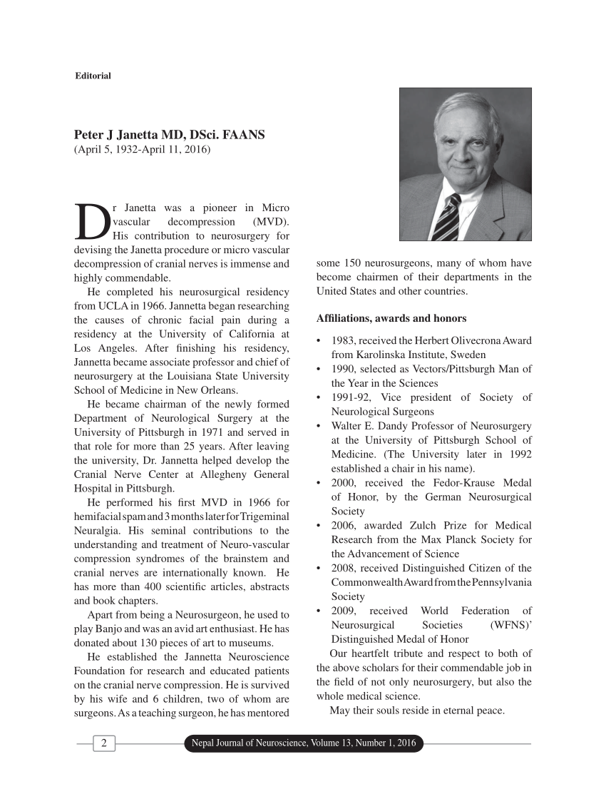 (PDF) Obituary: Peter J Janetta MD, DSci. FAANS