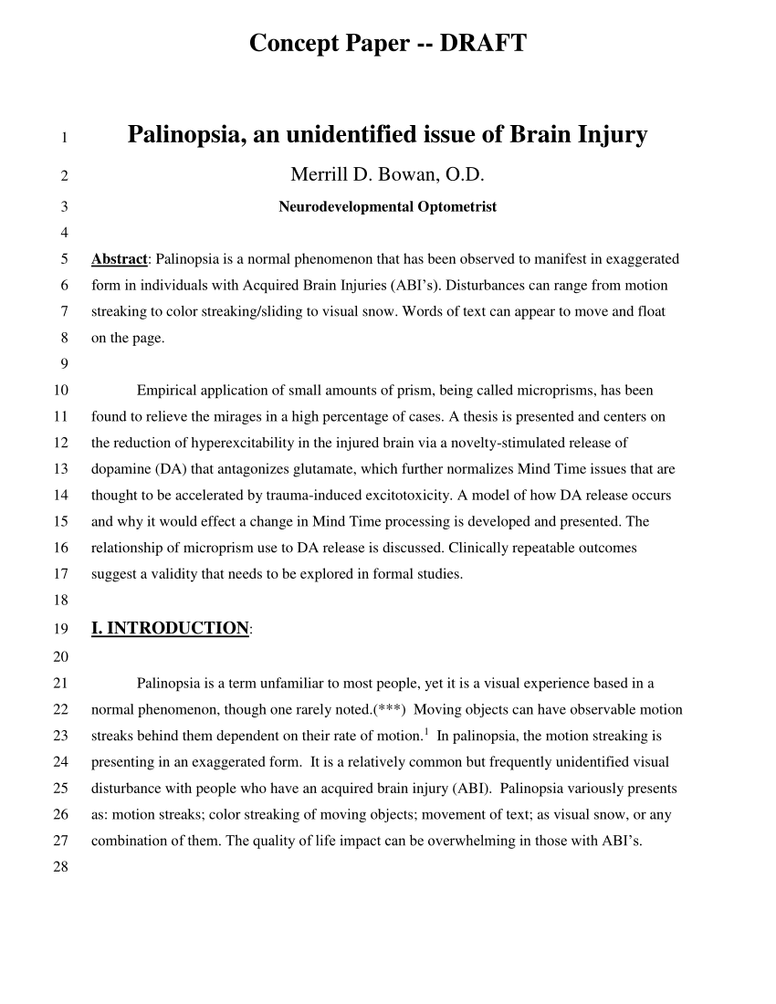 (PDF) Concept Paper --DRAFT Palinopsia, an unidentified issue of Brain Injury