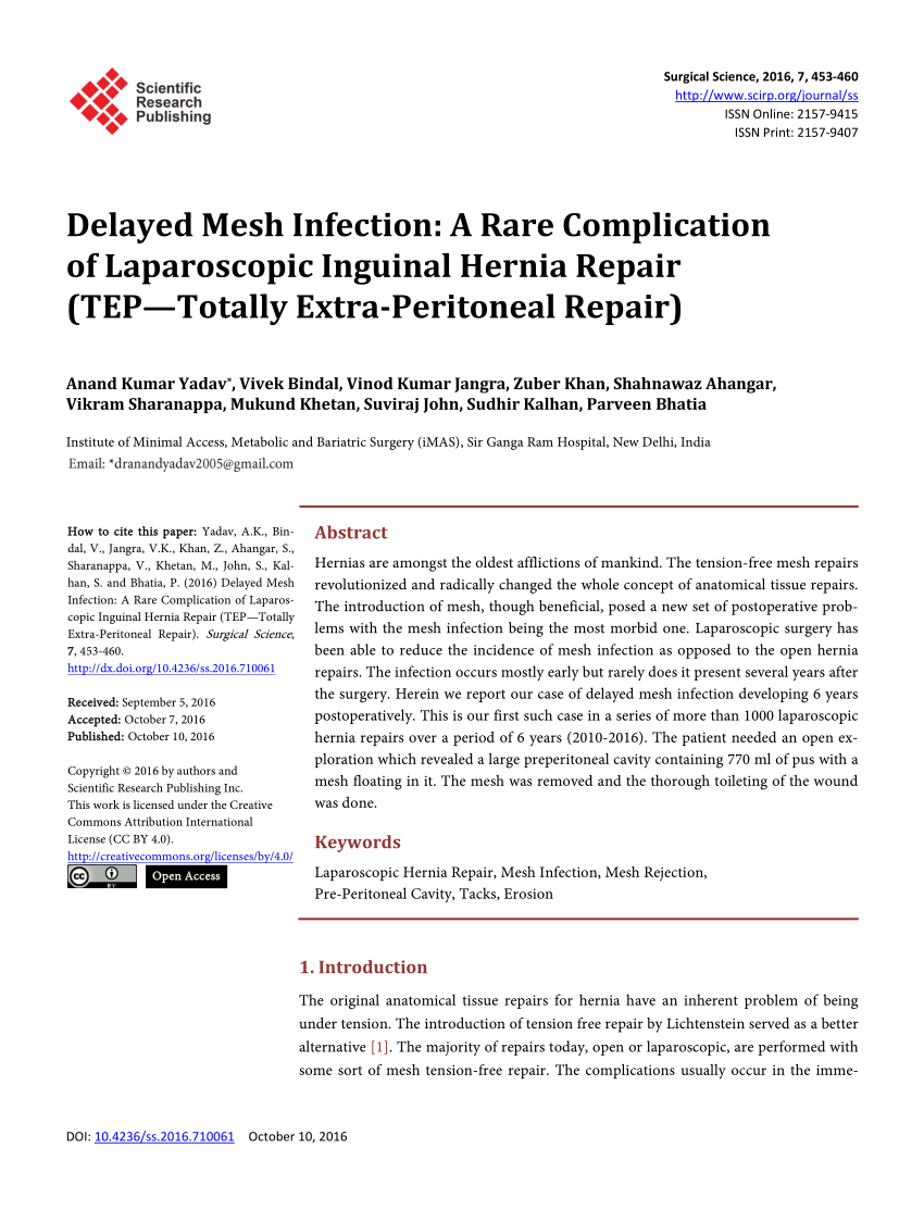 Pdf Delayed Mesh Infection A Rare Complication Of Laparoscopic