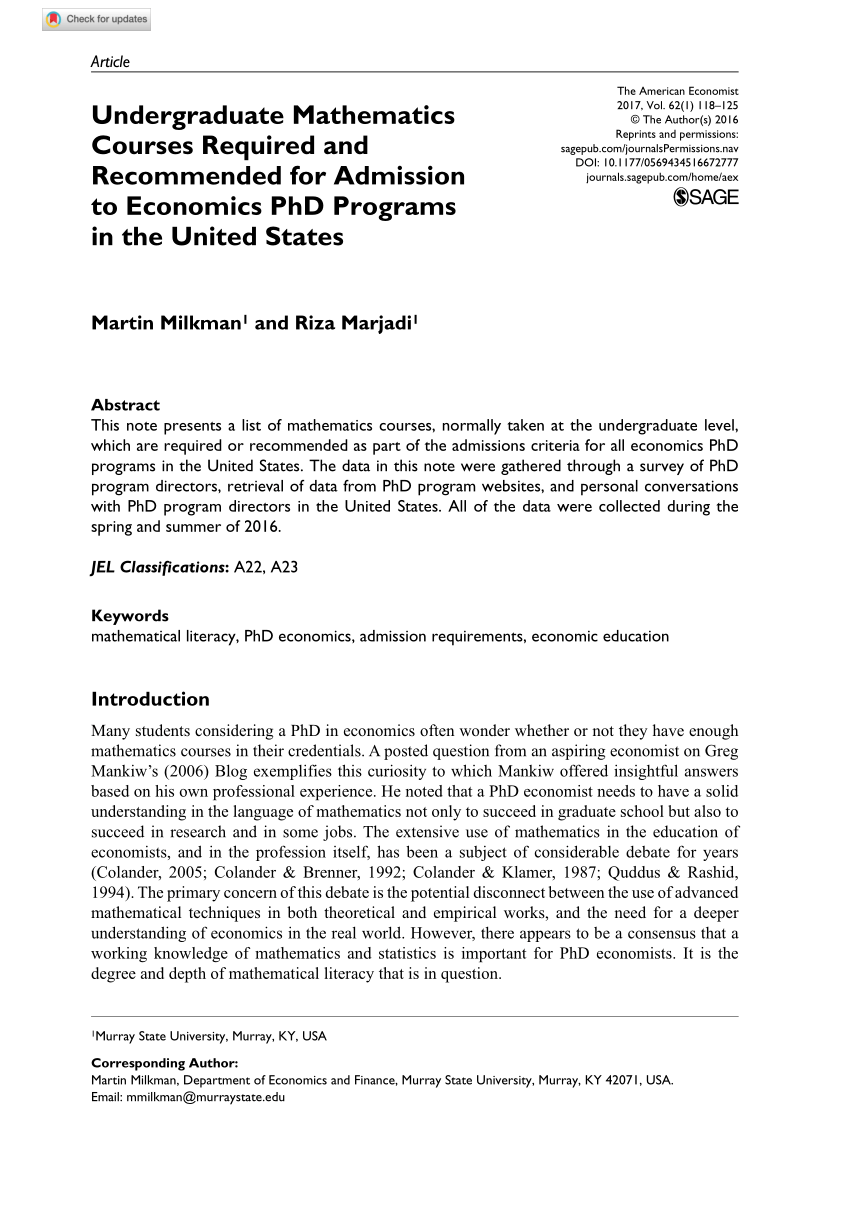 economics phd math requirements