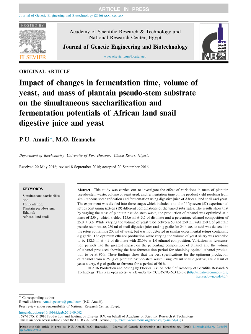 PDF Impact of changes in fermentation time volume of yeast and  