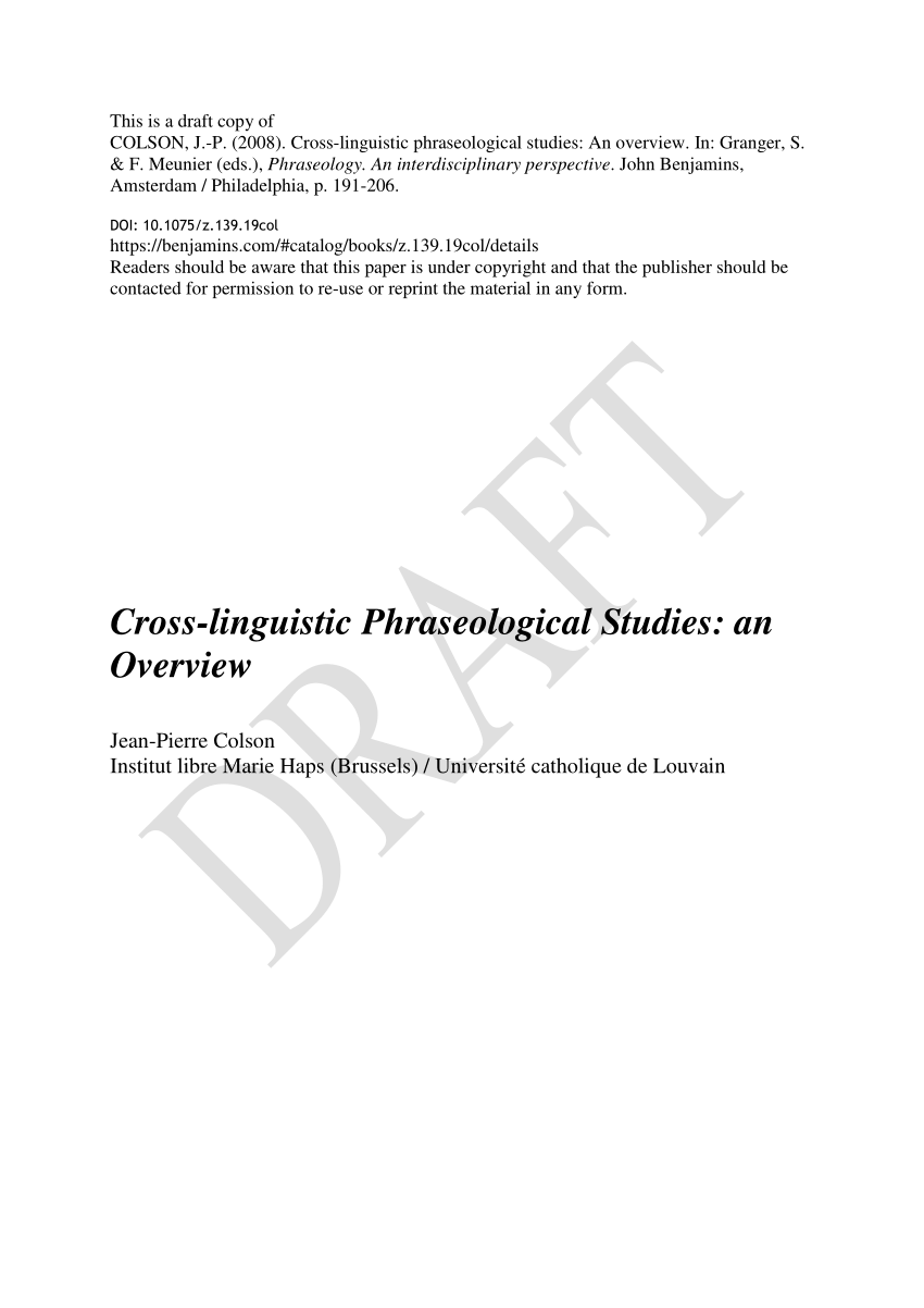 Pdf Cross Linguistic Phraseological Studies An Overview - 