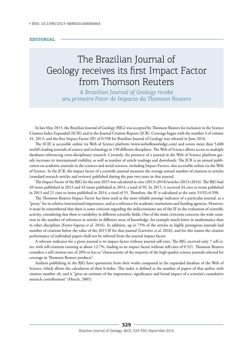 (PDF) The Brazilian Journal of Geology receives its first Impact Factor