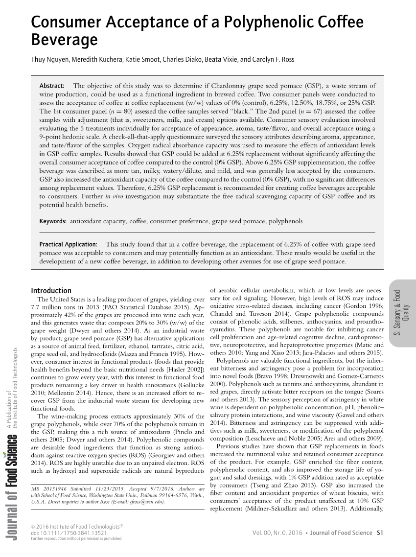 PDF) Consumer Acceptance of a Polyphenolic Coffee Beverage