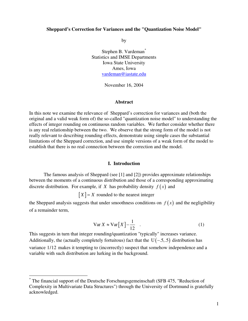 (PDF) Sheppard's Correction for Variances and the “Quantization Noise ...