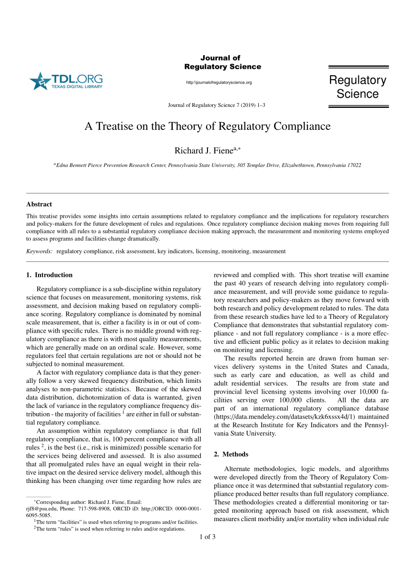 (PDF) Theory of Regulatory Compliance
