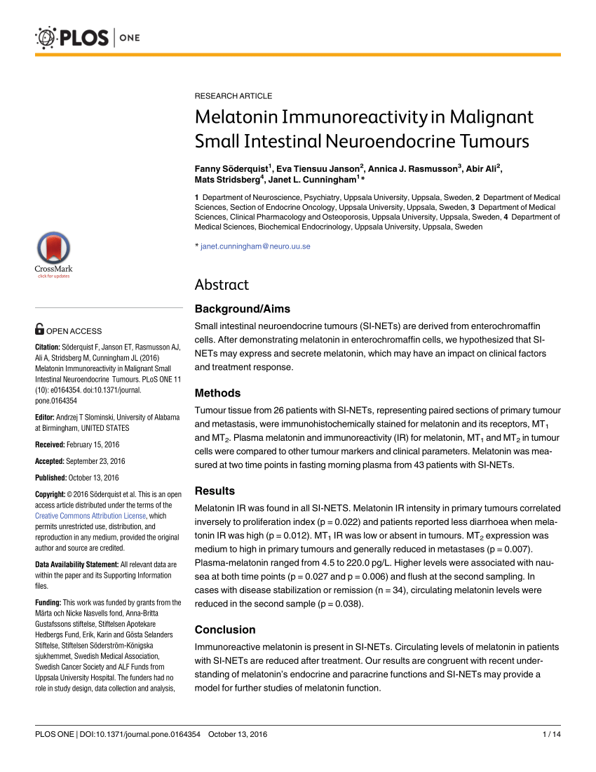 PDF) Melatonin Immunoreactivity in Malignant Small Intestinal Neuroendocrine Tumours