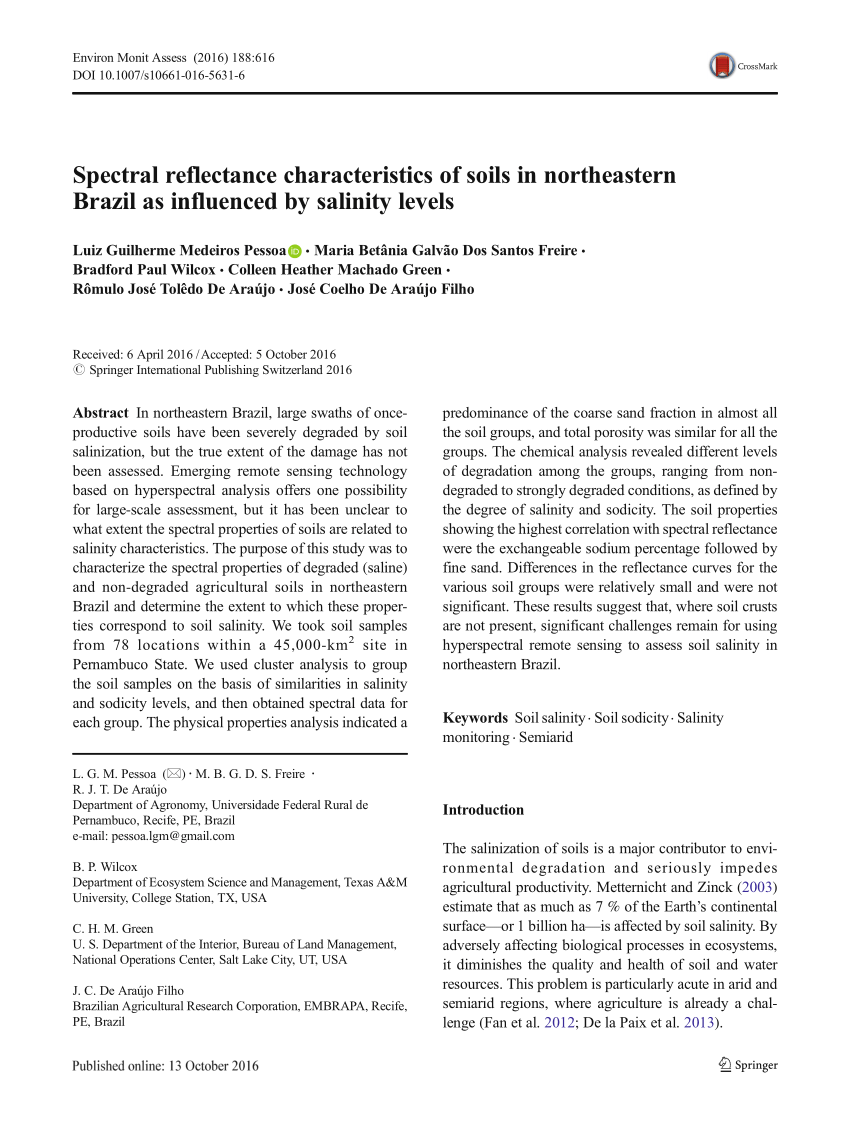 Pdf Spectral Reflectance Characteristics Of Soils In Northeastern Brazil As Influenced By Salinity Levels
