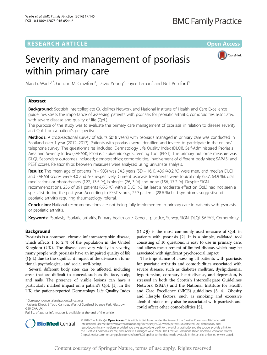management of psoriasis in primary care)