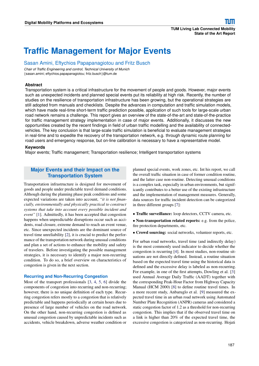 Pdf Traffic Management For Major Events