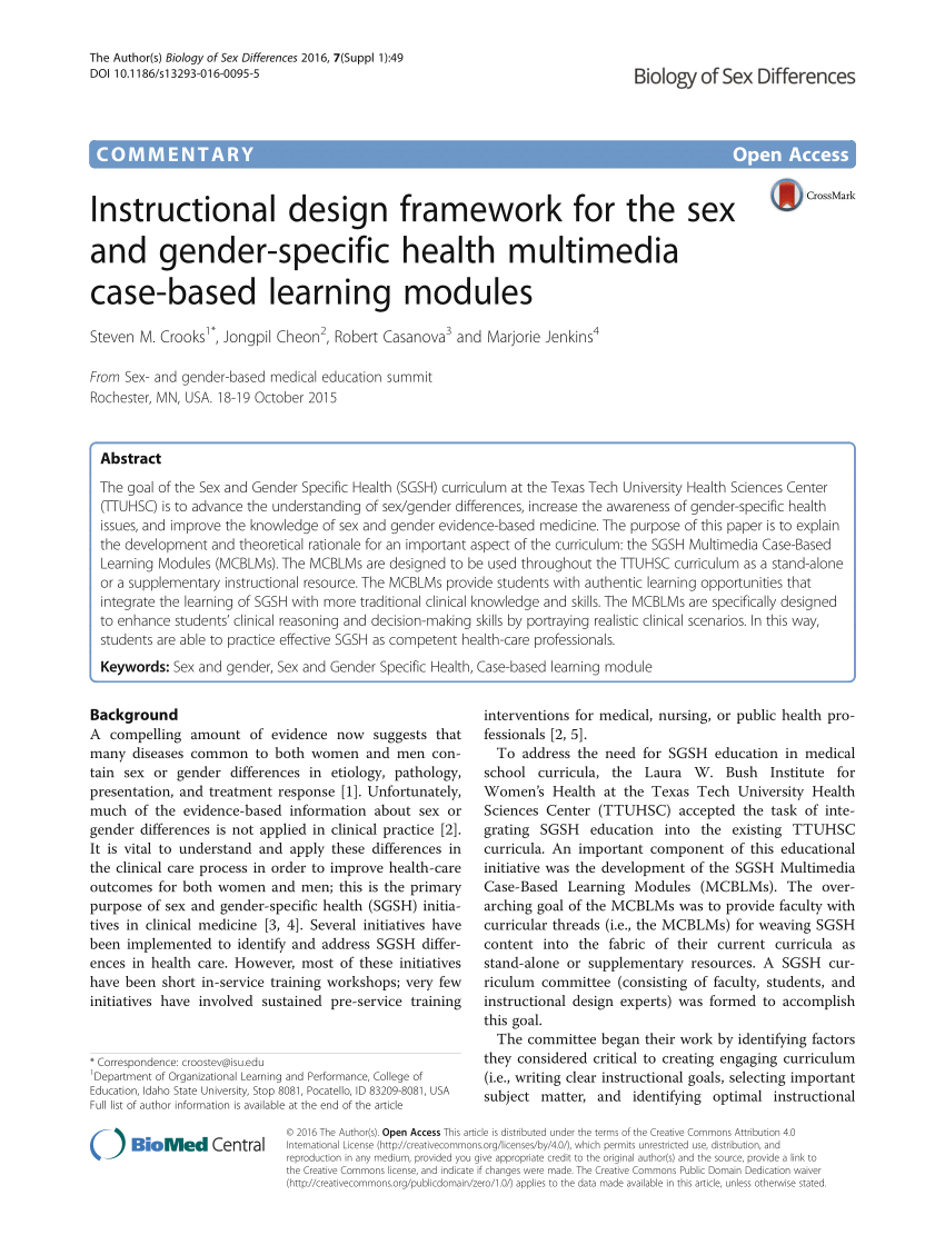 Pdf Instructional Design Framework For The Sex And Gender Specific Health Multimedia Case 3997