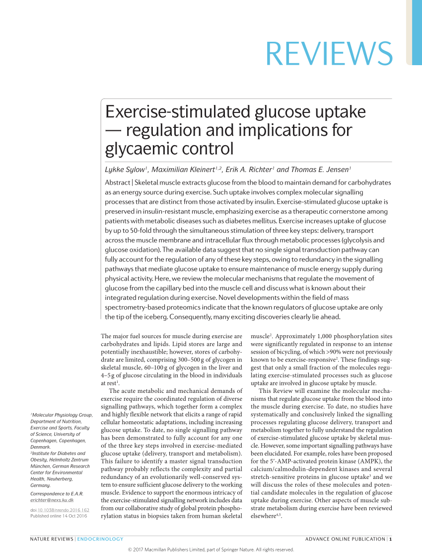 Exercise-stimulated glucose uptake — regulation and implications for glycaemic control