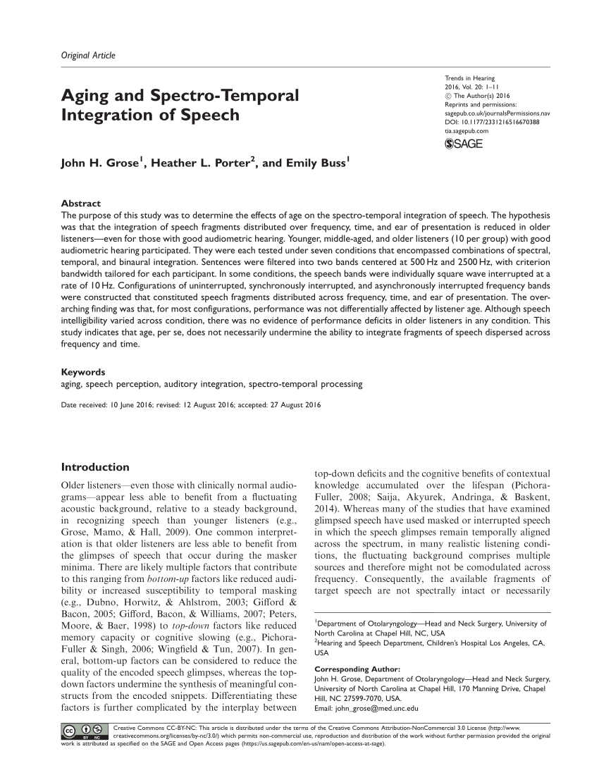 Pdf Aging And Spectro Temporal Integration Of Speech