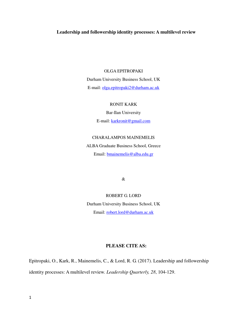 Pdf Leadership And Followership Identity Processes A Multilevel Review