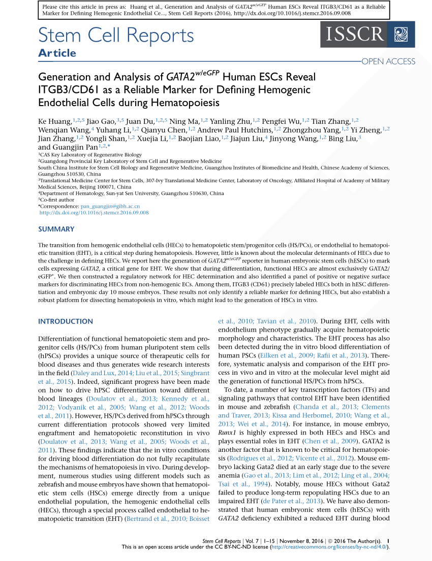 PDF) Generation and Analysis of GATA2w/eGFP Human ESCs Reveal ...