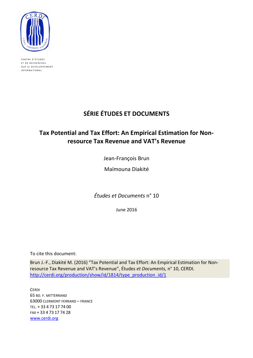 Pdf Tax Potential And Tax Effort An Empirical Estimation For Non Resource Tax Revenue And Vat S Revenue
