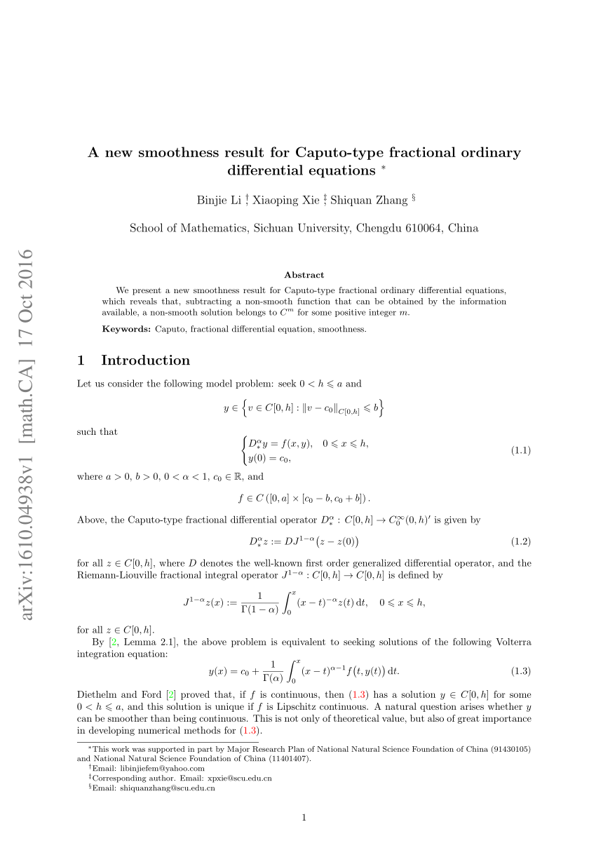 Pdf A New Smoothness Result For Caputo Type Fractional Ordinary Differential Equations