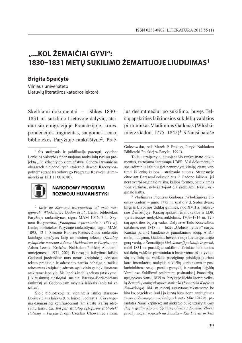 Pdf Kol Zemaiciai Gyvi 1830 1831 Metų Sukilimo Zemaitijoje Liudijimas